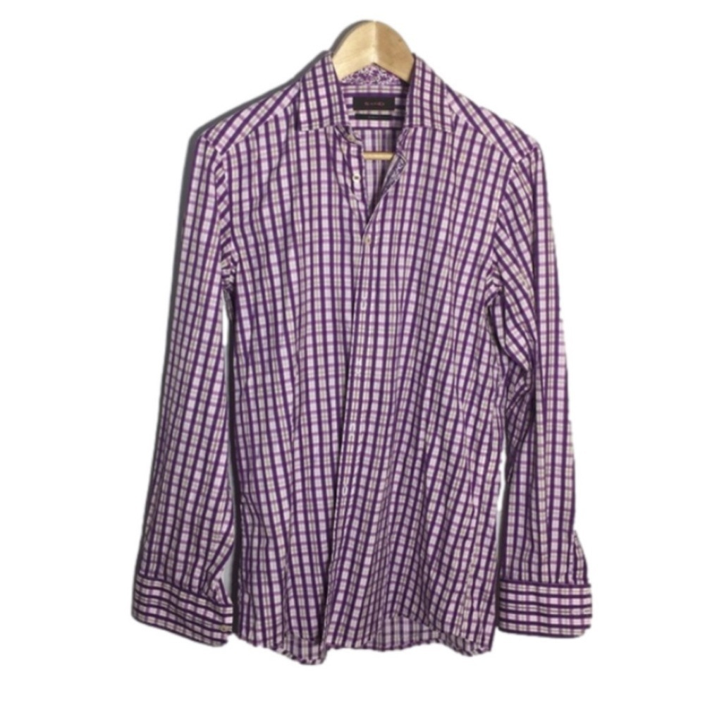 SAND Lavender Checkered Shirt 2 Ply casual‎ plaid button down shirt